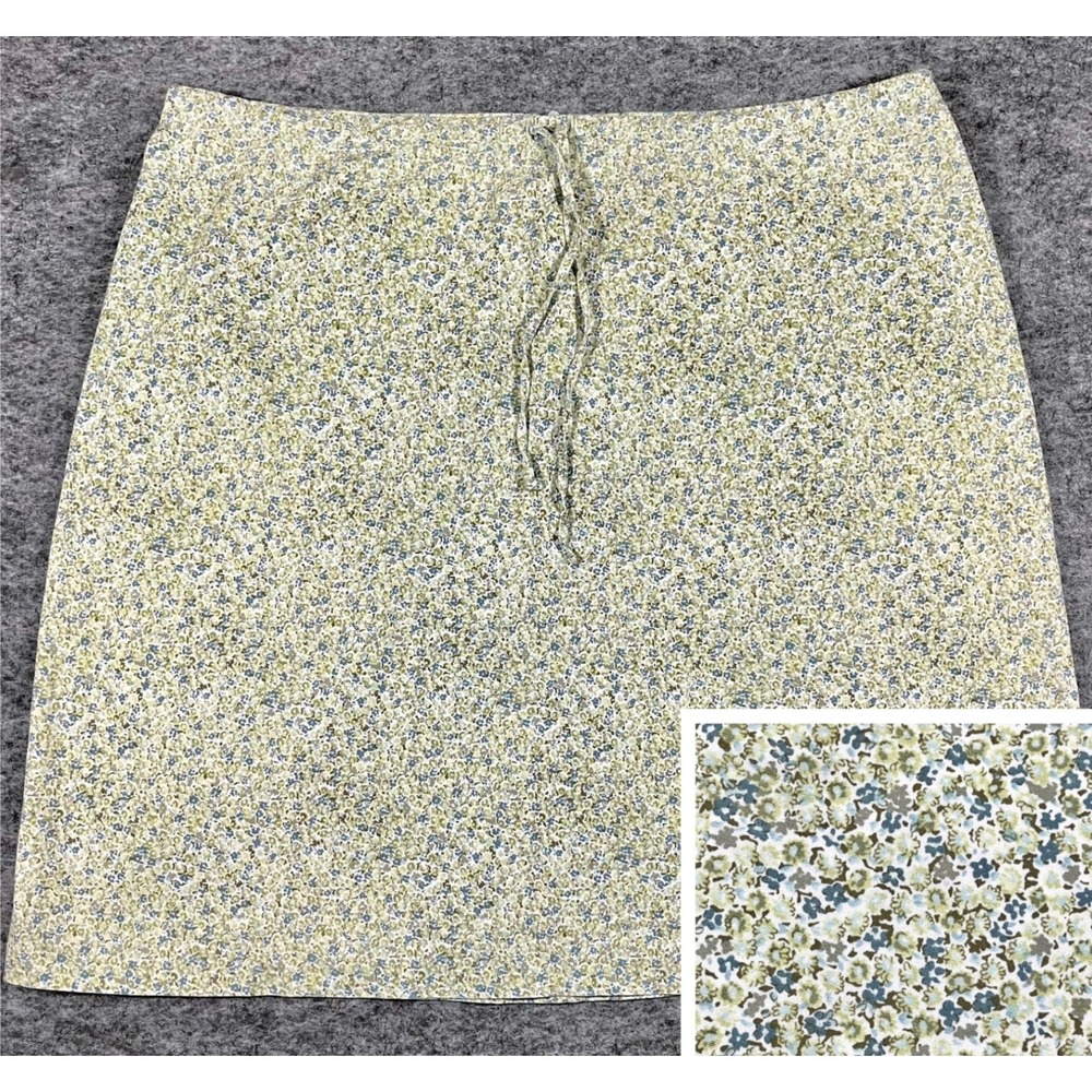 Van Heusen Floral Skirt Womens XL Green Stretch Cotton A-Line Mini Cottagecore